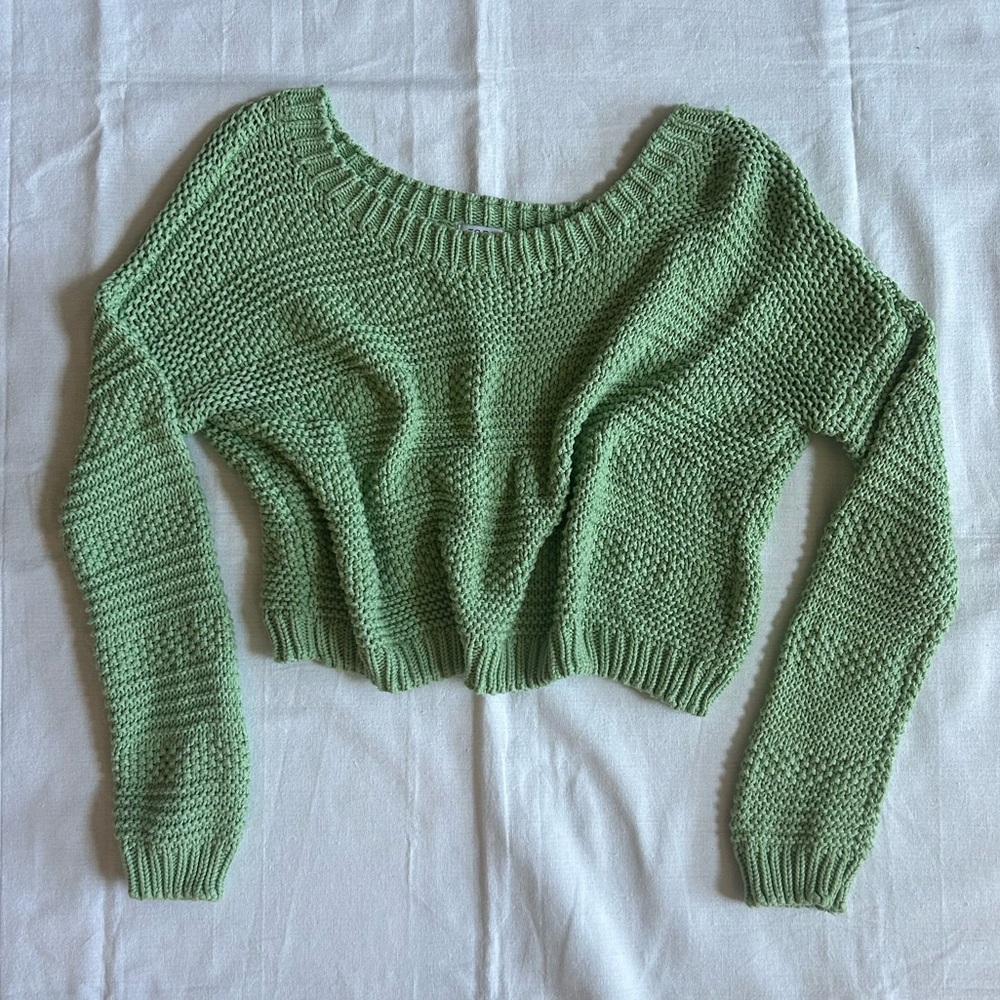 Mint Green Cropped Knitted Sweater